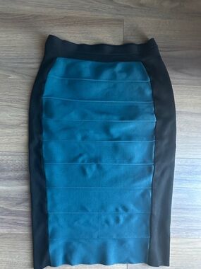 Black & Teal Panel Pencil Skirt